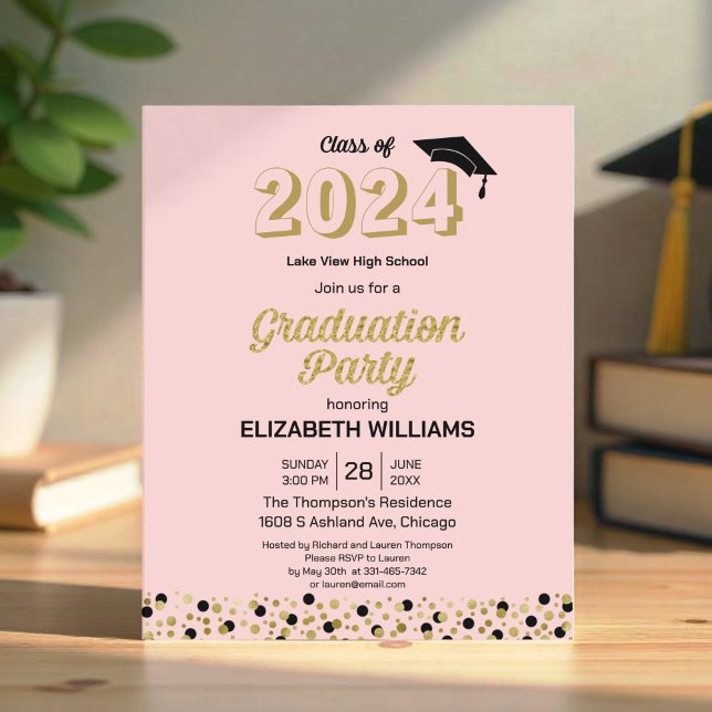 Budget Gold Script Confetti Grad Party Invitation (Creator Uploaded)