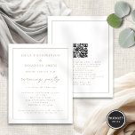 Budget Gold Script Evening Wedding Evening Invite<br><div class="desc">Budget Elegant Gold Script QR code Evening Party Wedding. A budget priced smaller 4.5 x5.6” alternative on 110gsm semi-gloss, similar in thickness to a postcard. Wedding is in a set informal script and easily personalise the rest of the text to your own details. You can also change text styles and...</div>