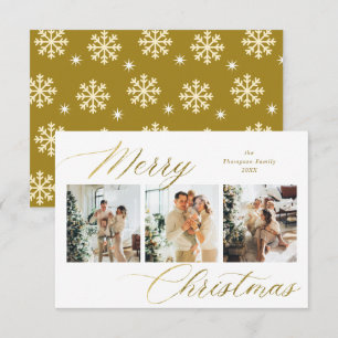 Budget Gold Script Merry Christmas Photo Collage Card