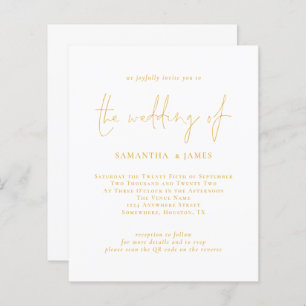 Budget Gold Script QR Code Wedding Invitation
