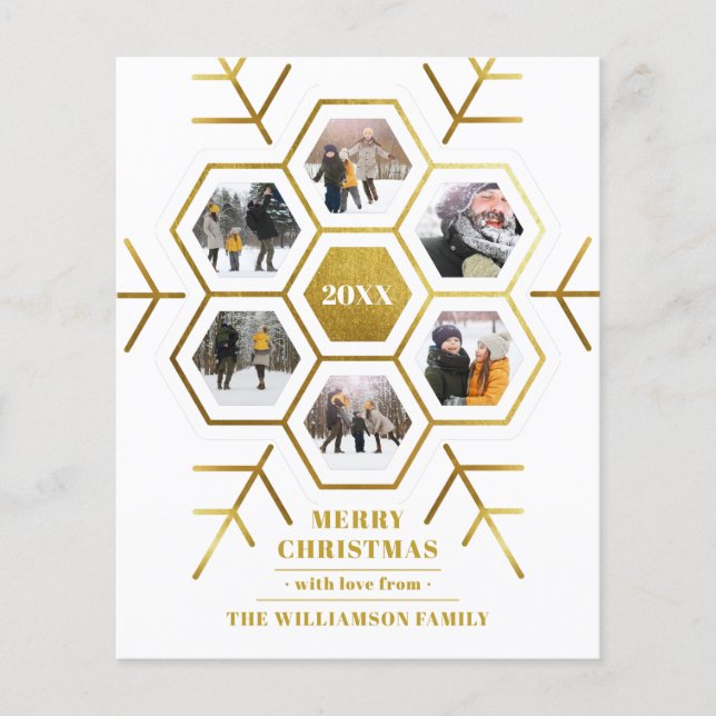 Budget Gold Snowflake Christmas Holiday Photo Card (Front)