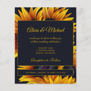 Budget gold sunflowers modern wedding invitation