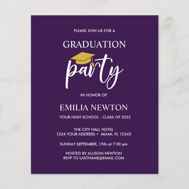 Budget  Gold Tassel Graduation Cap Purple Party (Front)