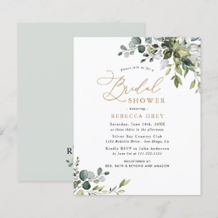 Budget Gold Text Greenery Bridal Shower Invitation