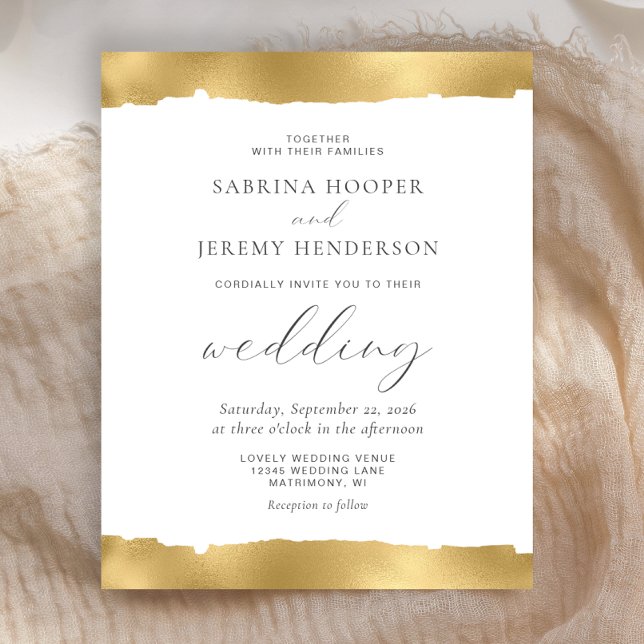 Budget Gold Torn Edge White Wedding Invitation (Creator Uploaded)