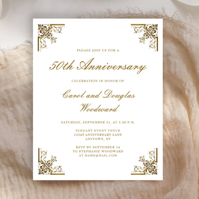 Budget Gold Vintage 50th Anniversary Invitation (Creator Uploaded)