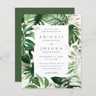 Budget Gold & Watercolor Tropical Greenery Wedding