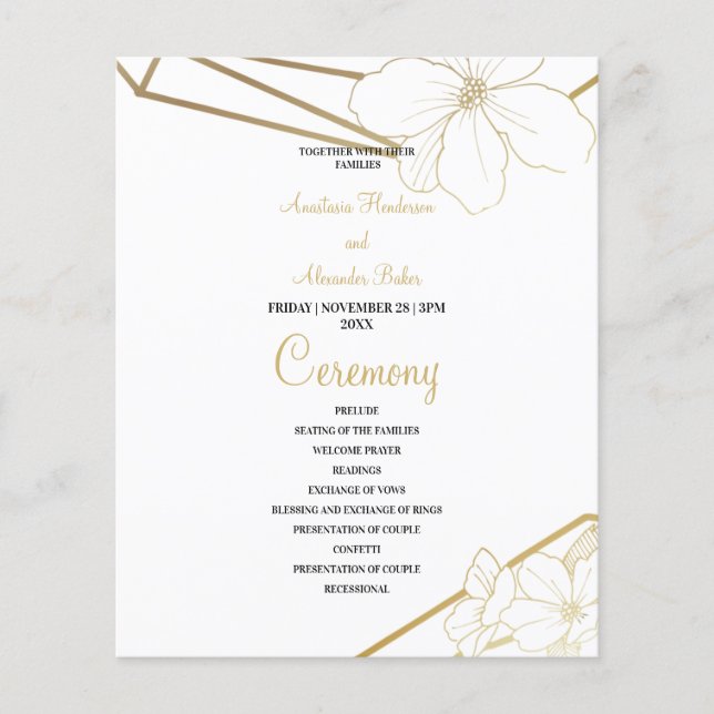 Budget Gold Wedding Program card. Flyer (Front)