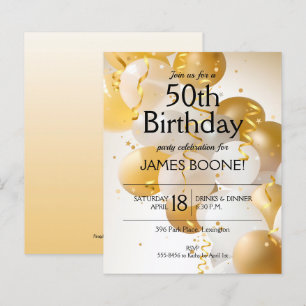 Budget Gold White Balloons Birthday Invitations