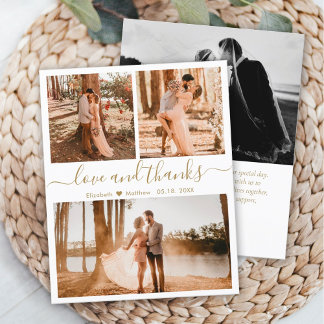 Budget Gold White Collage Wedding Thank You Card