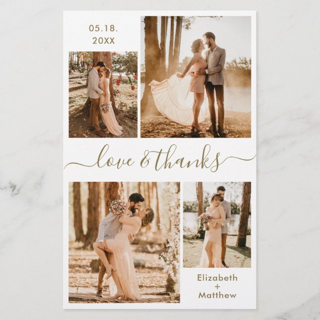 Budget Gold White Collage Wedding Thank You Flyer (Front)