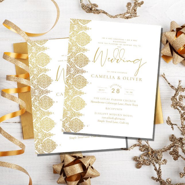 BUDGET Gold White Lace Elegant Wedding Invitation (Creator Uploaded)