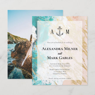 Budget Golden Beach Anchor Photo Wedding Invite