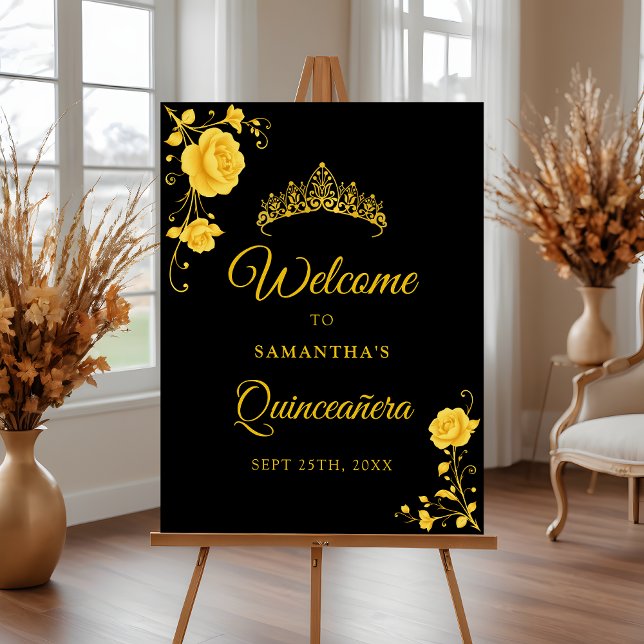 Budget Golden Floral Quinceañera Welcome Sign (Creator Uploaded)