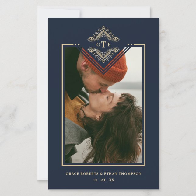 Budget Golden Flourish Classic Ornament Photo Navy (Front)