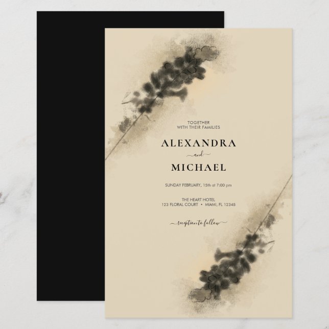 Budget Golden Lavander Flowers Wedding Invitation (Front/Back)