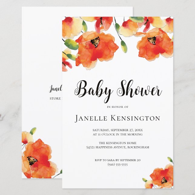 BUDGET Golden Poppy Baby Shower Invitation (Front/Back)