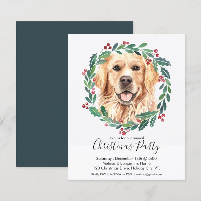 Budget Golden Retriever Dog Christmas Invitation (Front/Back)