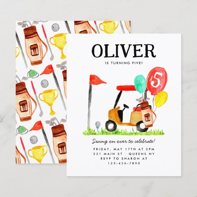 Budget Golf Cart Bag Balloon Kids Golfer Birthday (Front/Back)