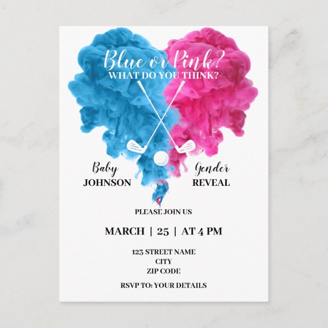 Budget golf gender reveal invitation (Front)