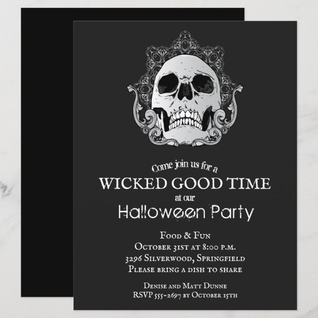 Budget Gothic Skull Halloween Invitations (Front/Back)
