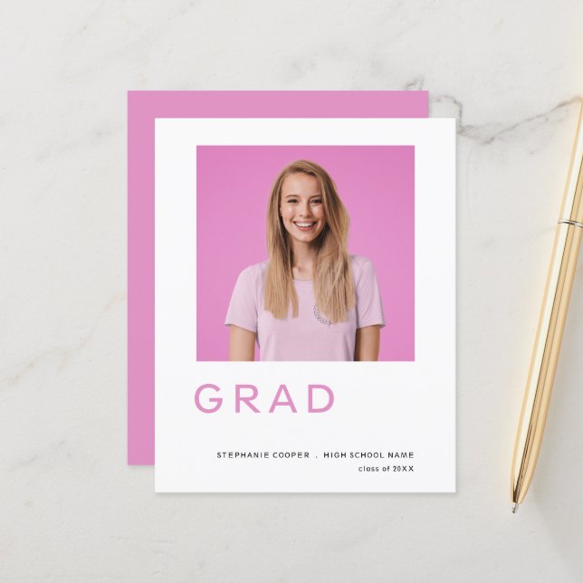 Budget Grad Photo Pink Graduation Announcement (Front/Back In Situ)