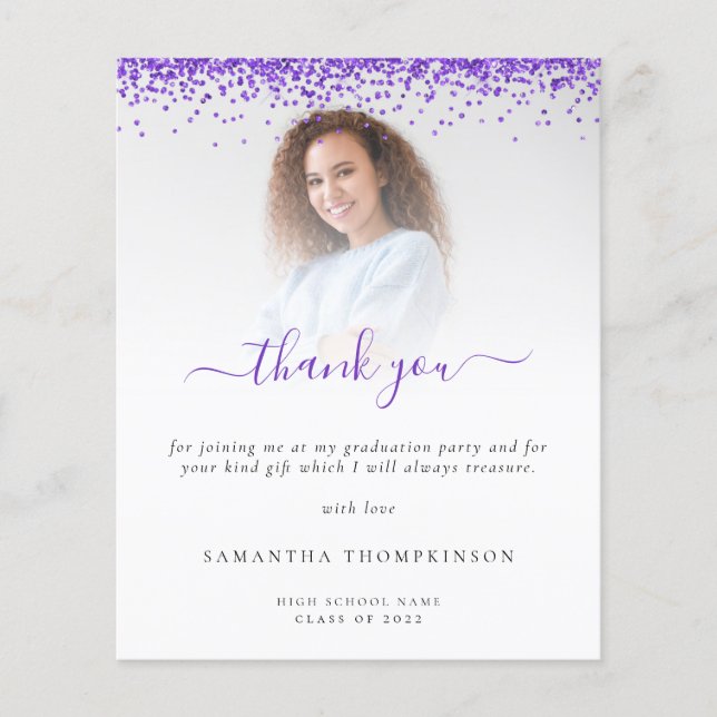 Budget Grad Photo Purple Glitter Thank You (Front)