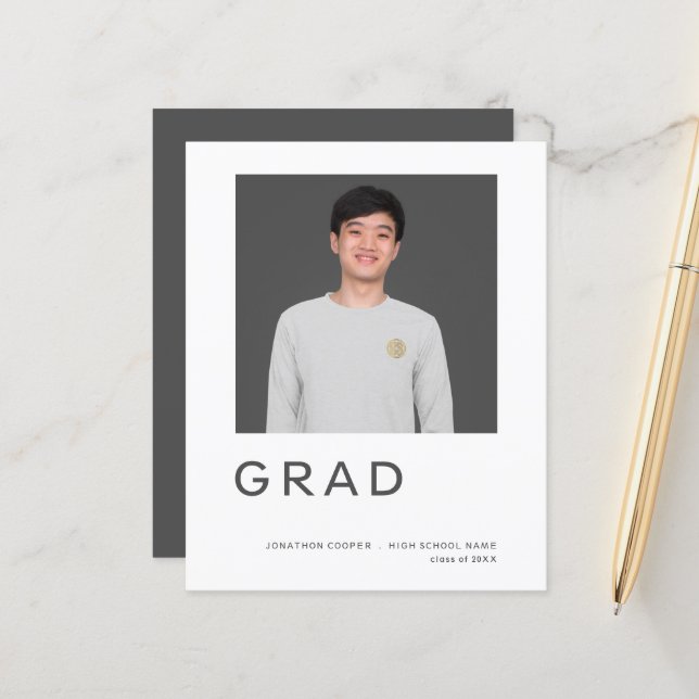 Budget Grad Photo Simple Graduation Announcement (Front/Back In Situ)