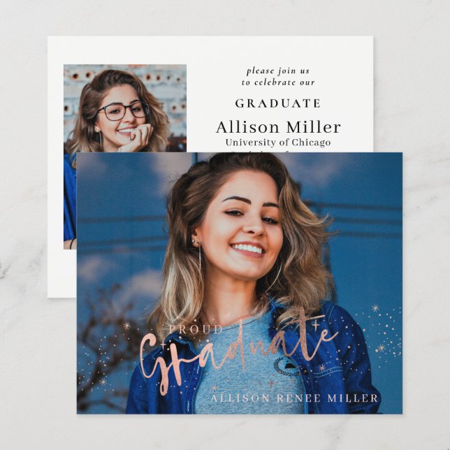 Budget Graduate 2 photos Graduation Invitation (Front/Back)