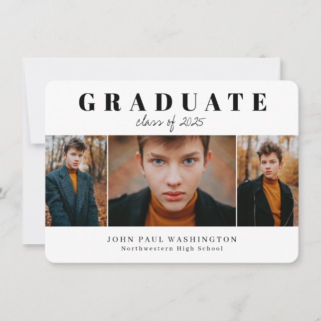 Budget Graduate 3 Photo Graduation Announcement (Front)