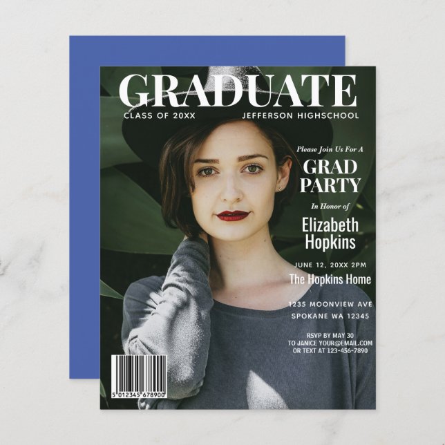 Budget Graduate Magazine Cover Photo Party Invite (Front/Back)