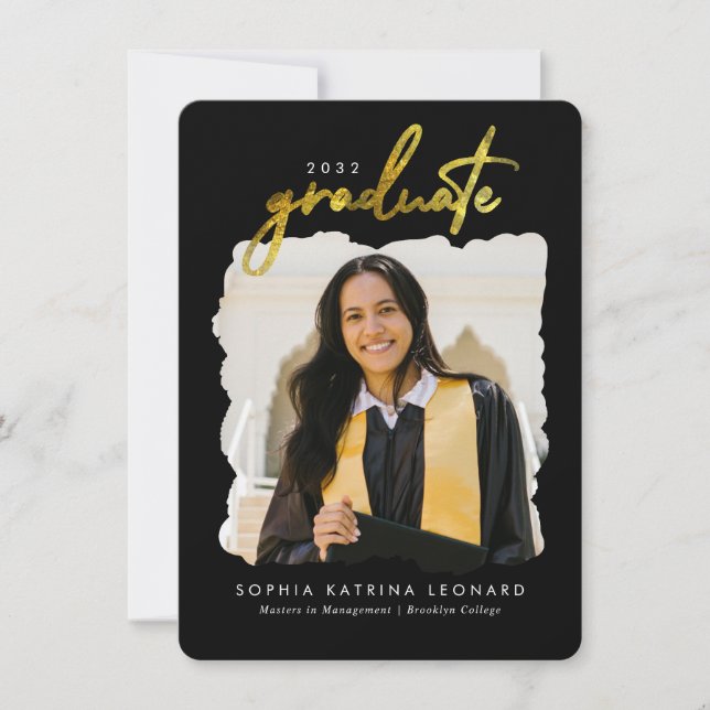 Budget Graduate Script Gold Photo Graduation Card (Front)