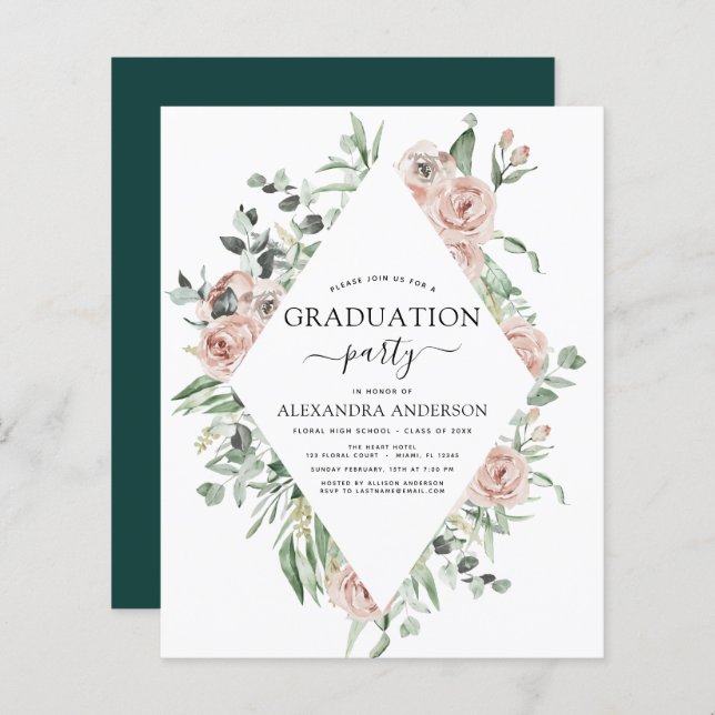 Budget Graduation 2022 Emerald Green Floral (Front/Back)