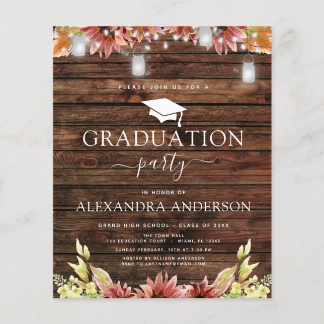 Budget Graduation 2023 Rustic Wood Sunflower Flyer (Front)