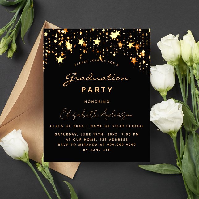 Budget graduation 2025 party black gold stars (Creator Uploaded)