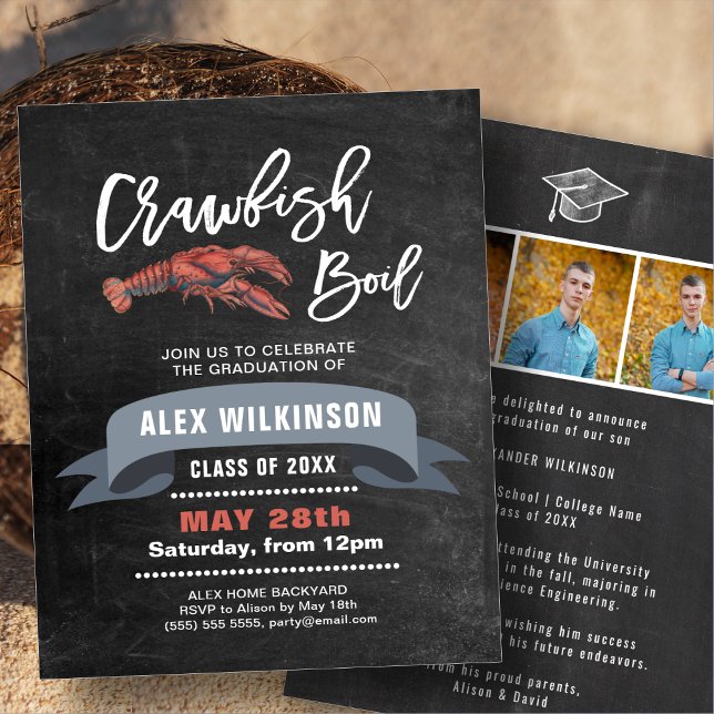 BUDGET Graduation 3 Photo Crawfish Boil Invitation (Creator Uploaded)