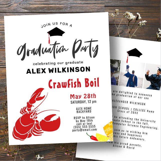 BUDGET Graduation 3 Photo Crawfish Boil Invitation Flyer (Creator Uploaded)