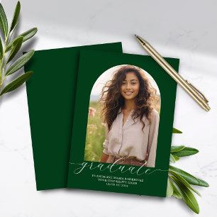 Budget Graduation Announcement Photo Arch Green