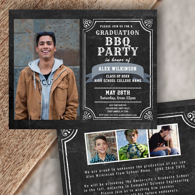 BUDGET Graduation BBQ Party 4 Photo Invitation Flyer (Creator Uploaded)