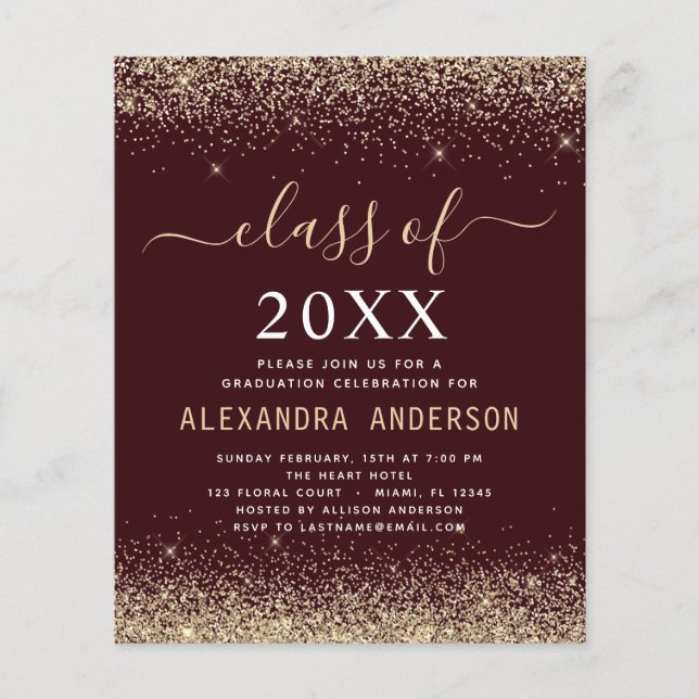 Budget Graduation Burgundy Gold Class of 2022 Flyer (Front)
