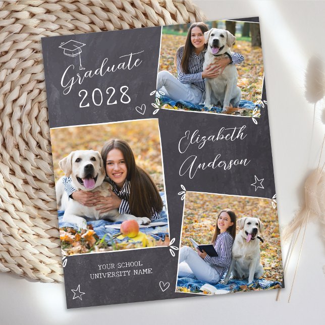 Budget Graduation Chalkboard Doodle 3 Photo Invite (Creator Uploaded)