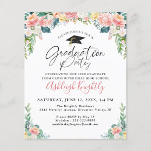 Budget Graduation Elegant Pink Floral Script 