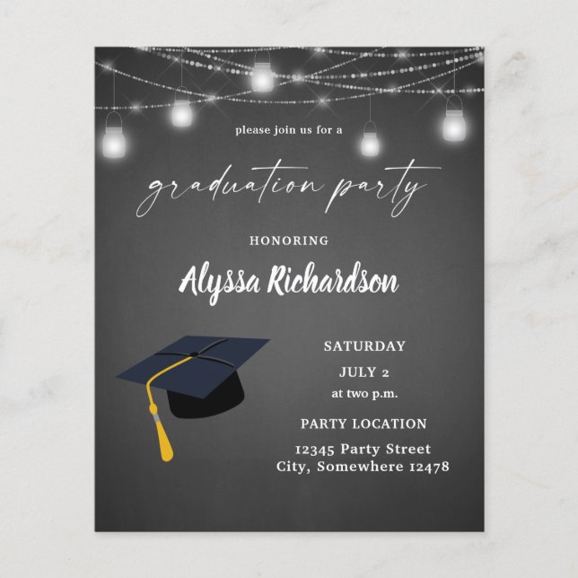 Budget Graduation Hat Chalkboard Graduation Party Flyer (Front)