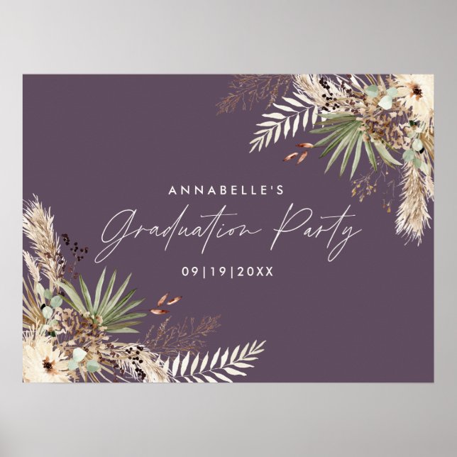 Budget graduation pampas botanical elegant purple  poster (Front)