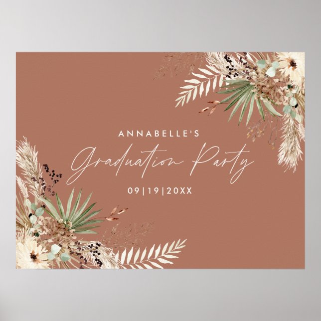 Budget graduation pampas botanical terracotta chic poster (Front)