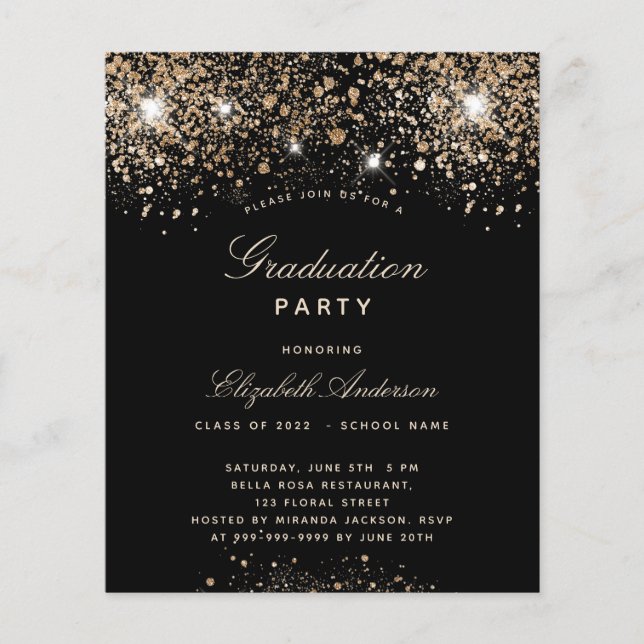 Budget graduation party black gold glitter (Front)