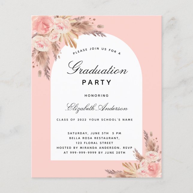 Budget Graduation party blush rose pampas (Front)