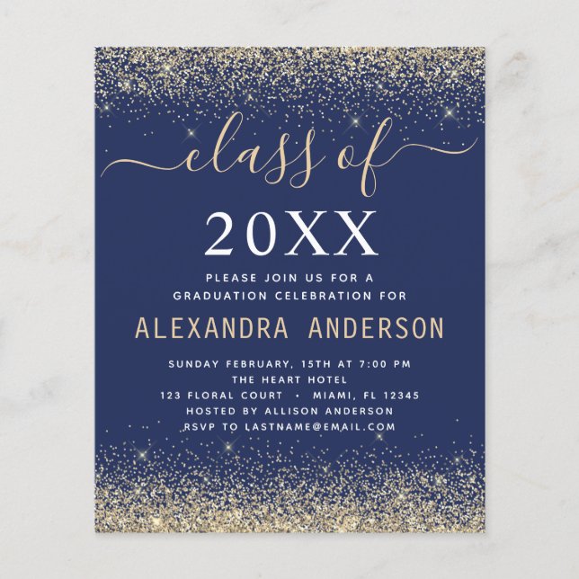 Budget Graduation Photo Gold Navy Blue Class 2023 (Front)