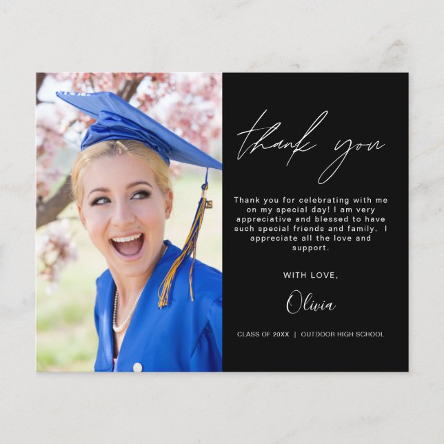 Budget Graduation Photo Minimalist Thank You Cards (Front)