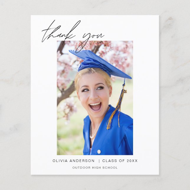 Budget Graduation Photo Minimalist Thank You Cards (Front)